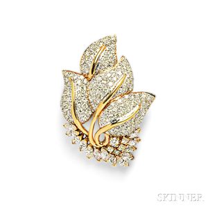 18kt Gold and Diamond Leaf Brooch