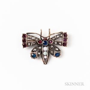 14kt Gold, Sapphire, Ruby, Diamond, and Opal Butterfly Brooch