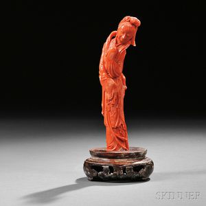 Carved Coral Figure of Guanyin