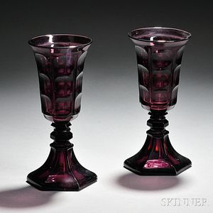 Two Amethyst Pressed Punty (Concave) Pattern Glass Vases