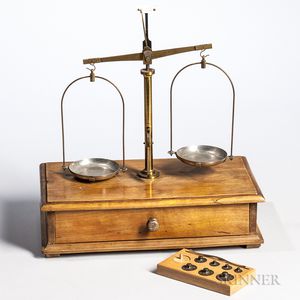 Small Brass Gold Scale and Weights