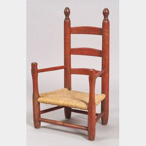 Red Stained Turned Child&#39;s Slat-back Armchair
