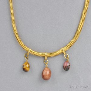 Gold, Hardstone, and Goldstone Glass Fringe Necklace