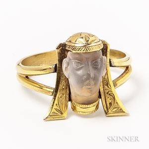 14kt Gold and Carved Moonstone Egyptian Figure Ring