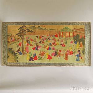 Japanese Scroll Depicting Children Playing in a Square. 