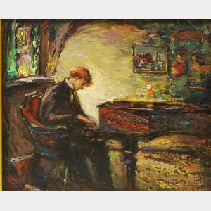 Antonio Cirino (American, 1889-1983) Interior with Pianist.