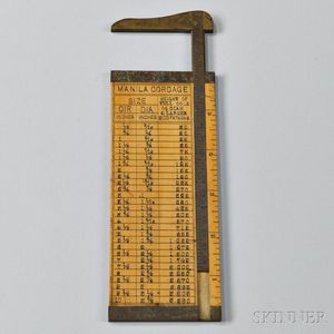 Wood and Brass Cordage Caliper Measure