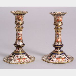 Pair of Royal Crown Derby Bone China Candlesticks