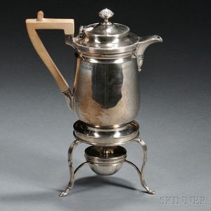 George V Sterling Silver Chocolate Pot on Warming Stand
