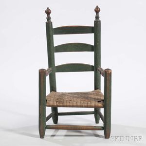 Green-painted Child's Slat-back Armchair