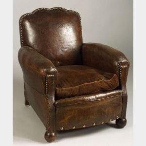 Continental Brown Leather Upholstered Club Chair
