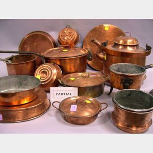 Sixteen Pieces of Copper Kitchen Cookware