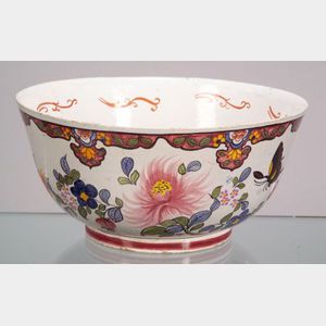 Polychrome Decorated Tin Glazed Earthenware Punch Bowl