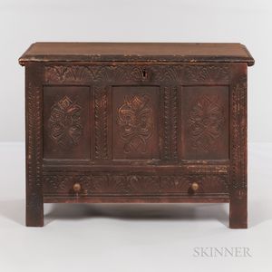 Oak and Pine Carved Joined Chest with Drawer