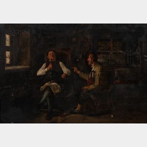 Alfons Spring (German, 1843-1908) Two Genre Scenes: Two Men in Conversation in an Interior