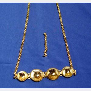 Modern European 14kt Gold Necklace with a Four-Pug Dog Paperweight Pendant.