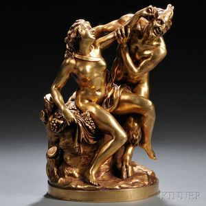 Clodion-style Doré Bronze Figural Group Depicting a Nymph and Satyr