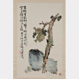Hanging Scroll Depicting a Pomegranate Branch