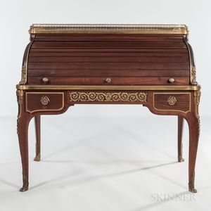 Paul Sormani Louis XV-style Mahogany, Mahogany-veneered, and Ormolu-mounted Roll-top Desk
