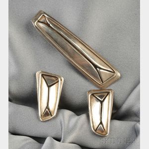 Sterling Silver Cuff Links and Tie Bar, Art Smith