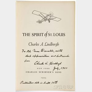 Lindbergh, Charles (1902-1974) Spirit of St. Louis, First Edition, Signed Copy.