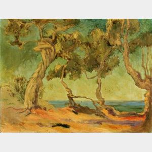 Bertha Lacey (American, 1878-1943) Trees by the Shore, Possibly a California View