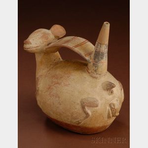 Pre-Columbian Strap and Spout Pottery Vessel