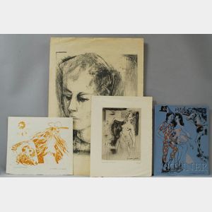 Georges Lambert (French, 1919-1998) Four Prints: Jeune Homme , Petit Cirque , Mexican et Ane