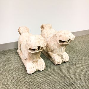 Pair of Large Pottery Foo Dogs