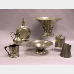 Five Pewter and Two Silver Plated Table Articles.