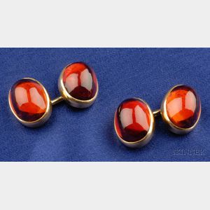 Antique 18kt Gold and Garnet Cuff Links, Tiffany & Co.