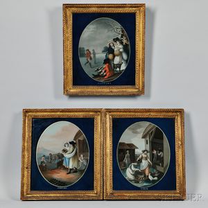 Three Reverse Paintings on Glass