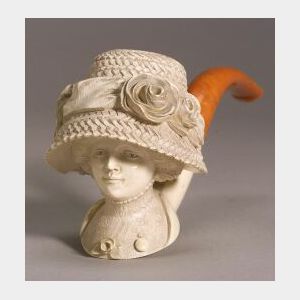Gustav Fischer Sr. Meerschaum Pipe Carved with Bust of a Lady