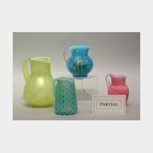 Six Victorian Art Glass Pitchers, Vase and a Beaker.