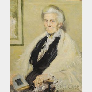 Scott Clifton Carbee (American, 1860-1946) Portrait of a Gray-Haired Woman Holding a Book.