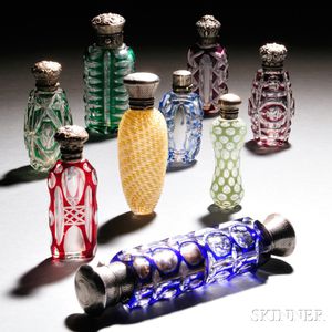 Nine Silver Mounted Glass Perfumes