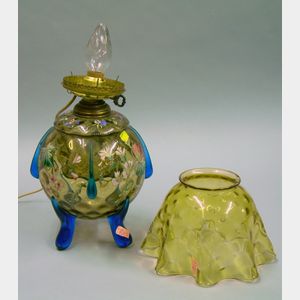 Two Part Enameled Victorian Glass Lamp