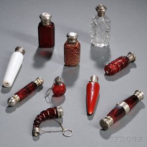 Ten Silver-mounted Glass Perfumes