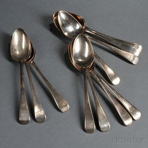 Eleven English Sterling Silver Place Spoons
