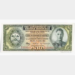 1951 British Honduras $10 Note, Pick 27c