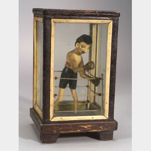 Folk Art Carved and Painted Boxer Figure in a Glazed Wooden Case