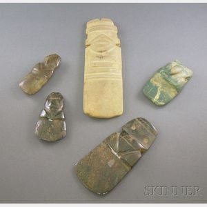 Five Pre-Columbian Carved Jade Axe Gods
