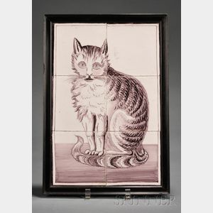 Six Tile Dutch Delft Cat Portrait