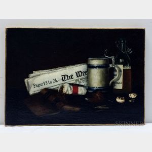 American School, 19th Century Still Life with Newspaper, Tobacco, and Ale