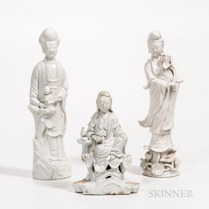 Three Blanc-de-Chine Figures of Guanyin