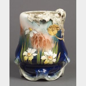 Austrian Art Nouveau Hand-painted Ceramic Footed Vase