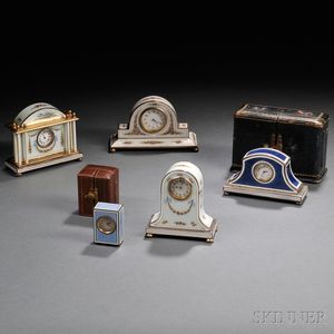 Five Continental Silver and Guilloche Enamel Boudoir Clocks