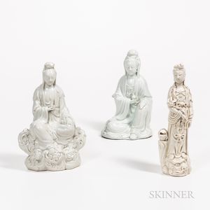 Three Blanc-de-Chine Figures of Guanyin
