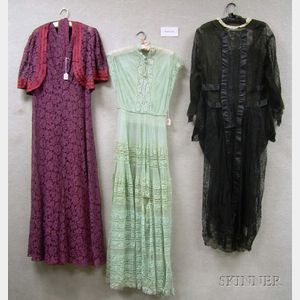 Seven 1920s-30s Net Lace Dresses.