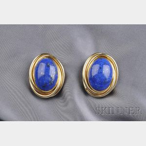 14kt Gold and Lapis Earclips